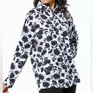 NWT Retail $48 HUE Black and White Floral Shirt